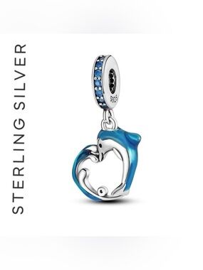 🌟 S925 Sterling Silver Blue Dolphin Heart Charm